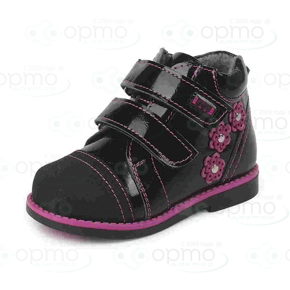 Ботинки на байке черный/фуксия лак 405-12 (32)